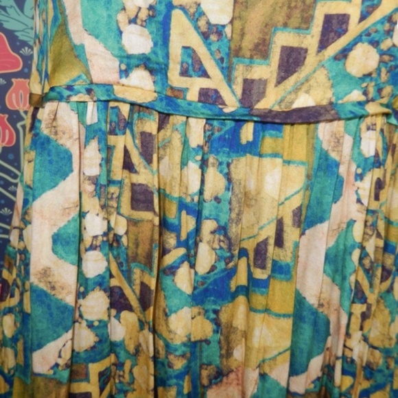 Peruvian Connection Dress Bedelia Green Yellow Midi Flowy Sleeveless US 4 - Picture 4 of 6